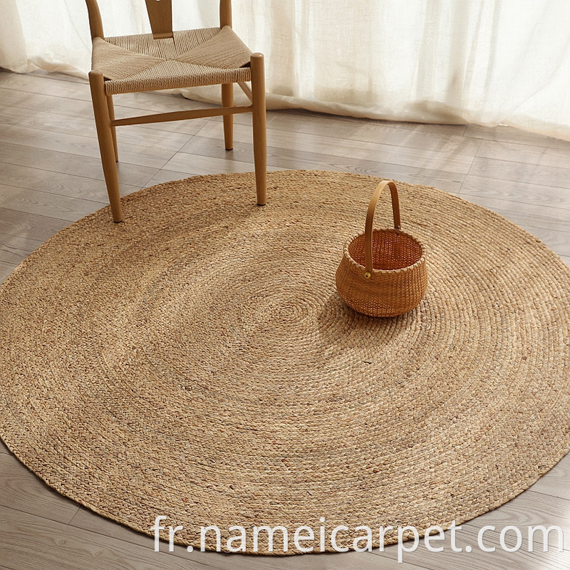 Round Natural Fiber Water Hyacinth Braided Rug Carpet Floor Mats